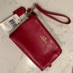 Coach Double Pocket Red Wine Wristlet